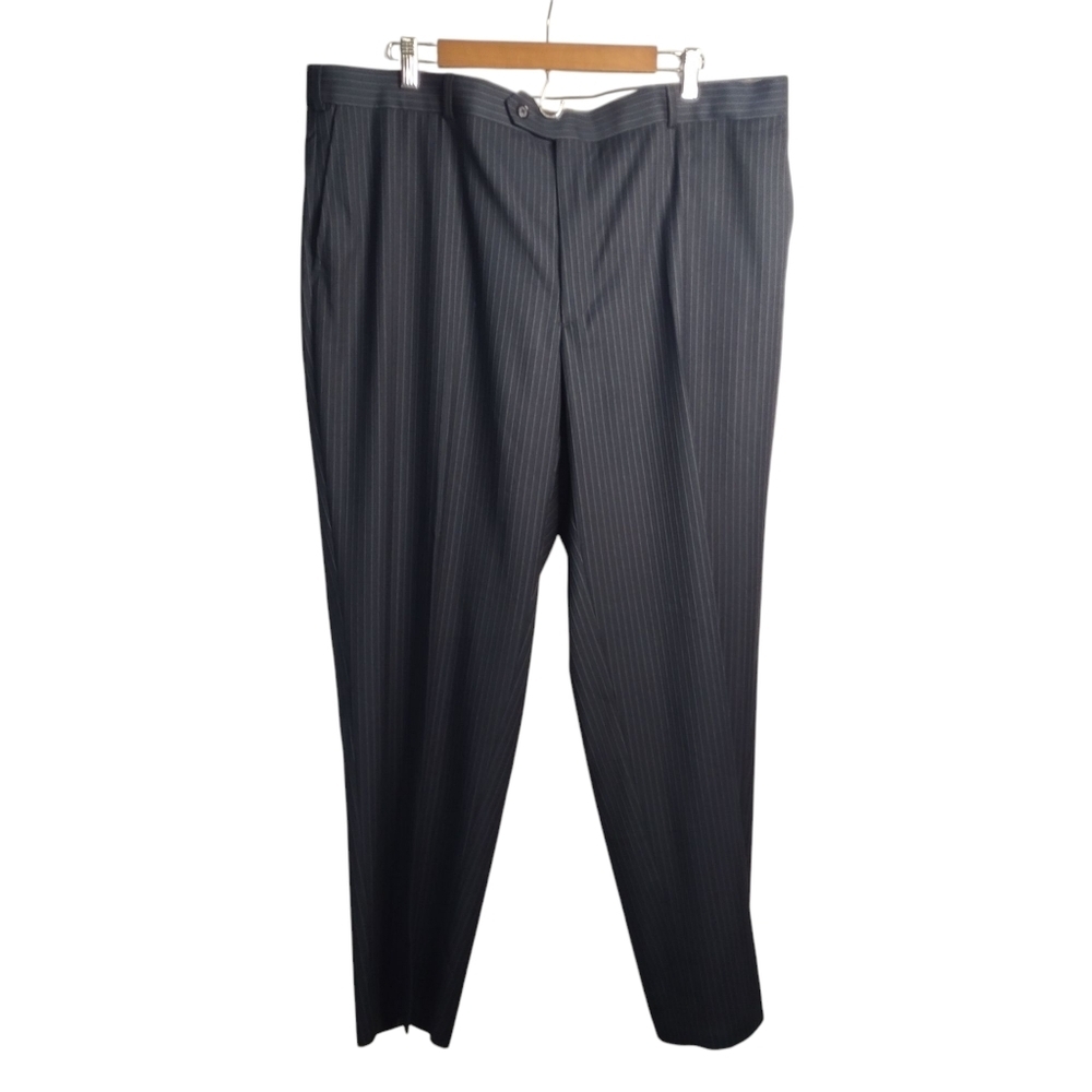 Statement Mens Dress Pants Navy Stripes Flat Front Comfortable Fit SZ 42W/30 NWT